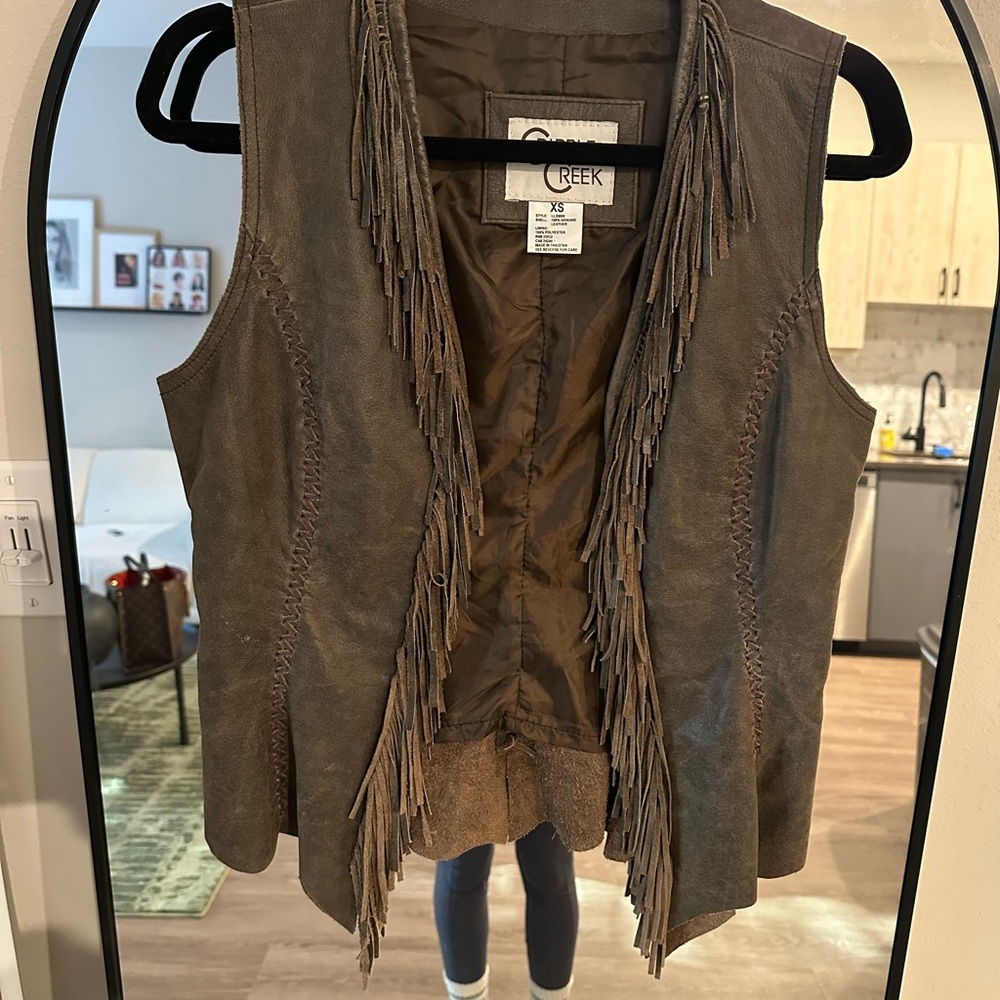 Brown Fringe Real Leather Vest
